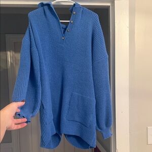 SHEIN Blue V-Neck Sweater ROMPER with Button Detail